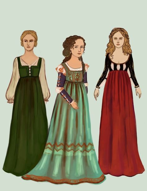 Various Italian Renaissance costumes pt2, loosely based on "The Borgias" TV show |  Tadarida @DeviantArt Tadarida Deviantart, 15th Century Dress, 15th Century Clothing, Fashion Timeline, Medieval Gown, Medieval Garb, The Borgias, Medieval Costume, Century Clothing