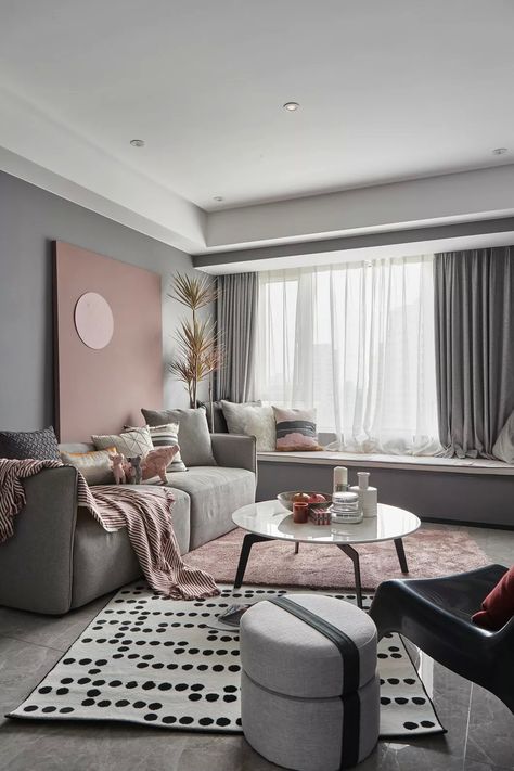 Pink House Interior, Dusty Pink Bedroom, L Shaped Living Room, Nyc Rooms, Room Decor Gray, Pink Living Room Decor, Minimalist Bedroom Ideas, Cute Living Room, Modern Bedroom Ideas