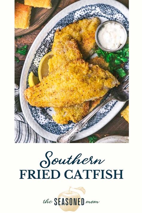 Simple is best, and this Southern fried catfish is no exception. The easy dinner only requires a handful of pantry staples, and it's ready in about 20 minutes. Pair the crispy pan fried fish with classic sides like cornbread, collard greens, coleslaw, or biscuits for an old-fashioned supper that everyone at the table will love! Pan Fried Catfish, Southern Fried Catfish, Pan Fried Fish, Catfish Recipes, Fried Catfish, Magic Recipe, Collard Greens, Pantry Staples, At The Table