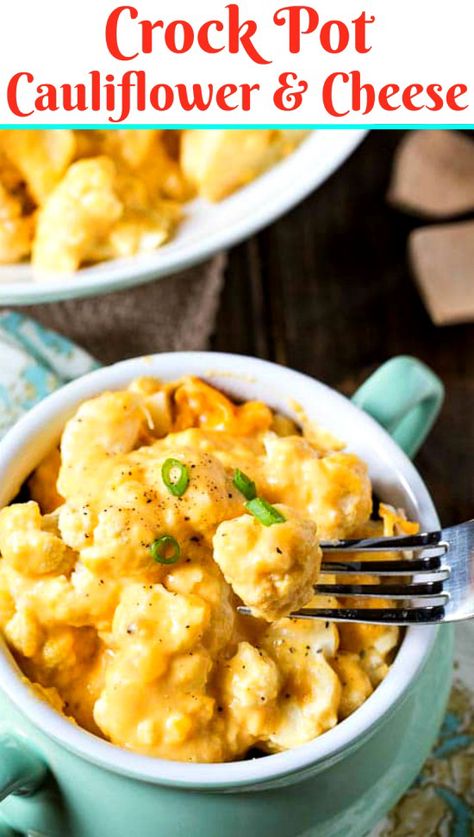 Crock Pot Cauliflower and Cheese-Tender and cheesy cauliflower is a cinch to make in a crock pot. Crock Pot Cauliflower Mac And Cheese, Califlower Casseroles Crockpot, Crockpot Cheesy Cauliflower, Slow Cooker Cheesy Cauliflower, Crockpot Cauliflower Casserole, Crockpot Cauliflower Recipes Slow Cooker, Slow Cooker Cauliflower Cheese, Cauliflower One Pot Recipes, Crock Pot Cauliflower Recipes