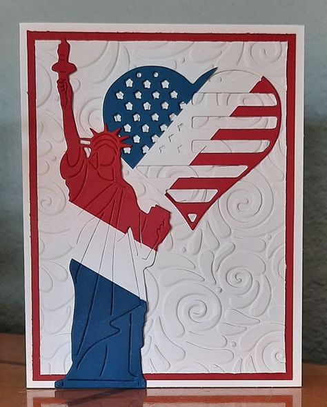 July 4th Cards, 4th Of July Cards, 4th Of July Cards Handmade, 4th Of July Handmade Cards, American Flag Cards Diy, Fourth Of July Birthday Cards, Easy Fourth Of July Cards, Patriotic Birthday Cards, Statue Of Liberty Scrapbook Layouts