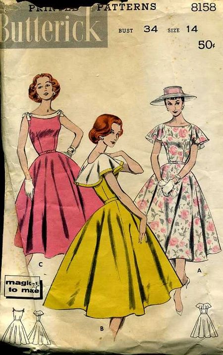 Butterick 8158 | Vintage Sewing Patterns | Fandom 50s Dress Pattern, 60s Vintage Fashion, Vintage Clothes Patterns, 1950s Sewing Patterns, Fashion Artwork, Fifties Fashion, 20th Century Fashion, Vintage Dress Patterns, Butterick Pattern