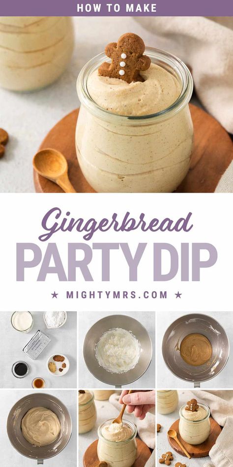 How to Make Whipped Gingerbread Dip Dip For Gingerbread Cookies, Gingerbread Cheesecake Dip, Christmas Dip Recipes Appetizer Ideas, Holiday Dessert Dips, Christmas Dessert Dip, Gingerbread Dip, Holiday Party Dips, Gingerbread Cookie Dip, Winter Bakes