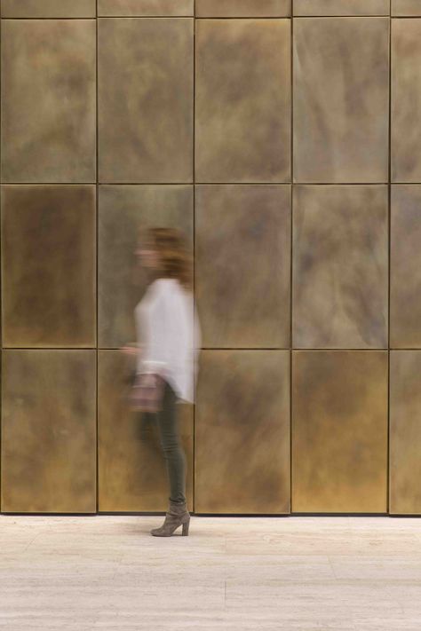 Leather Cladding On Wall, Copper Wall Panels, Copper Feature Wall, Hotel Feature Wall, Feature Wall Interior Design, Metal Panel Wall, Wall Cladding Texture, Cladding Texture, Fabric Wall Panels