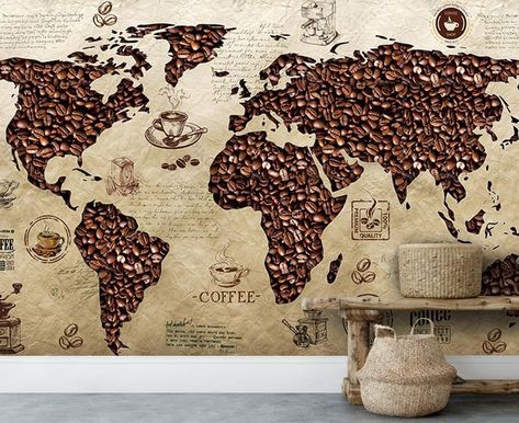 Cafe Wall Mural, Wallpaper For Cafe, World Map Crafts, European Wallpaper, Wall Mural Design, High Quality Wallpaper, World Map Wallpaper, Custom Wall Murals, Map Wallpaper