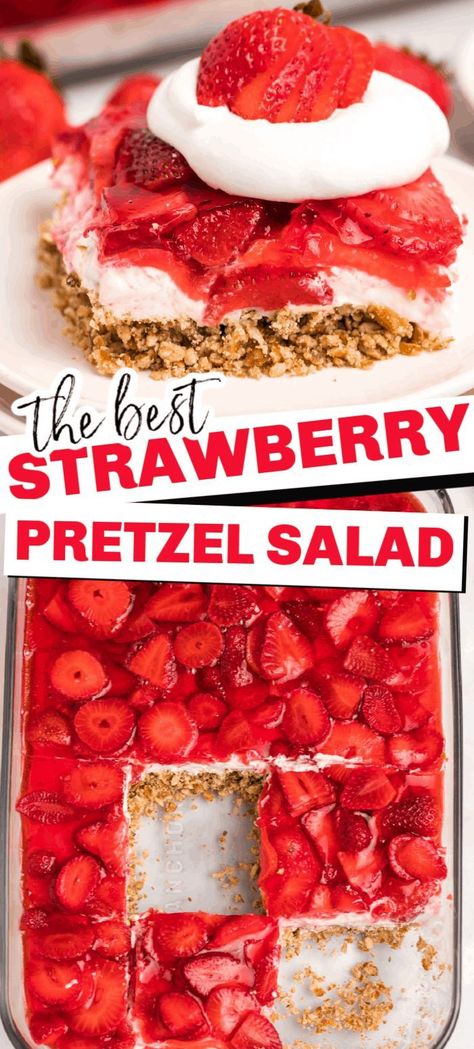 Strawberry Pecan Pretzel Salad, Easy Pot Luck Desserts, Jelly Dessert Ideas, Pretzel Salad Strawberry, Pretzel Salad Recipe, Strawberry Heaven, Salad Strawberry, Pretzel Recipes, Strawberry Pretzel Salad Recipe