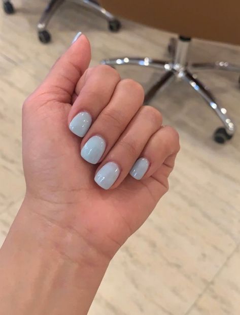 Light Color Sns Nails, Light Powder Blue Nails, Light Blue Powder Dip Nails, Powdered Blue Nails, Dip Powder Nails Short Squoval, Simple Light Blue Nails Short, Short Dip Powder Nails Blue, Powder Blue Short Nails, Short Gel Nails Light Blue