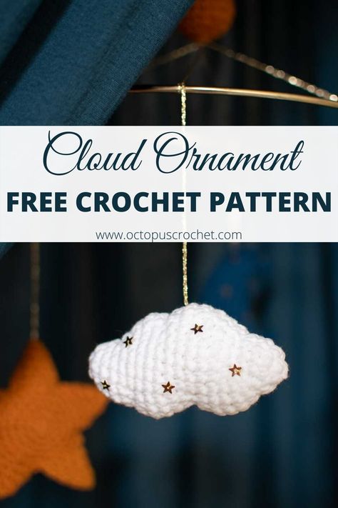 Crochet Mini Cloud Pattern Free, Free Crochet Cloud Pattern, Small Cloud Crochet Pattern, Small Moon Crochet Pattern, Crochet Cloud Amigurumi Free Pattern, Crochet Baby Ornament, Cloud Pattern Crochet, Cloud Amigurumi Free Pattern, Crochet Cloud Keychain