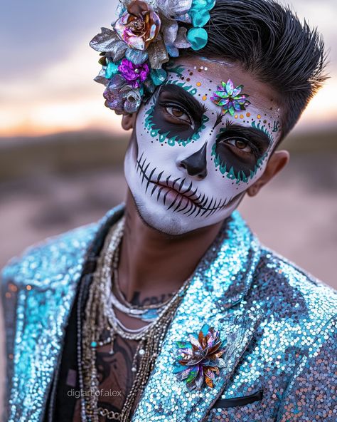 Why should the ladies have all the fun? 💀✨ Check out these dazzlingly modern makeup creations for men - bringing Catrina-inspired looks into the 21st century with a twist! They may not be traditional, but they're turning heads. Looking to purchase a Día de los Muertos artwork? You can download it digitally from my shop (link in my bio). If you don’t find the image you’re looking for, just send me a DM, and I’ll upload it for you. *made with love and AI* Please tag @digiart.of.alex if you r... Muertos Makeup, Dead Makeup, Modern Makeup, Sugar Skull Makeup, Dia De Muertos, 21st Century, Sugar Skull, Body Art, I Shop