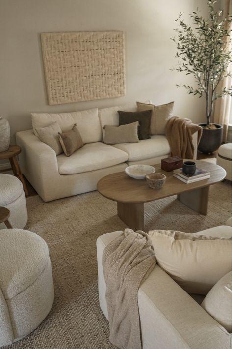 Rug On Top Of Jute Rug, Lawson Sofa Living Rooms, Beige Couch With Rug, Sand Couch Living Room Ideas, Living Room Rug Beige Couch, Natural Hessian Living Room, Modern Organic Sofa, Linen Couch Living Room, Neutral Living Room Farmhouse