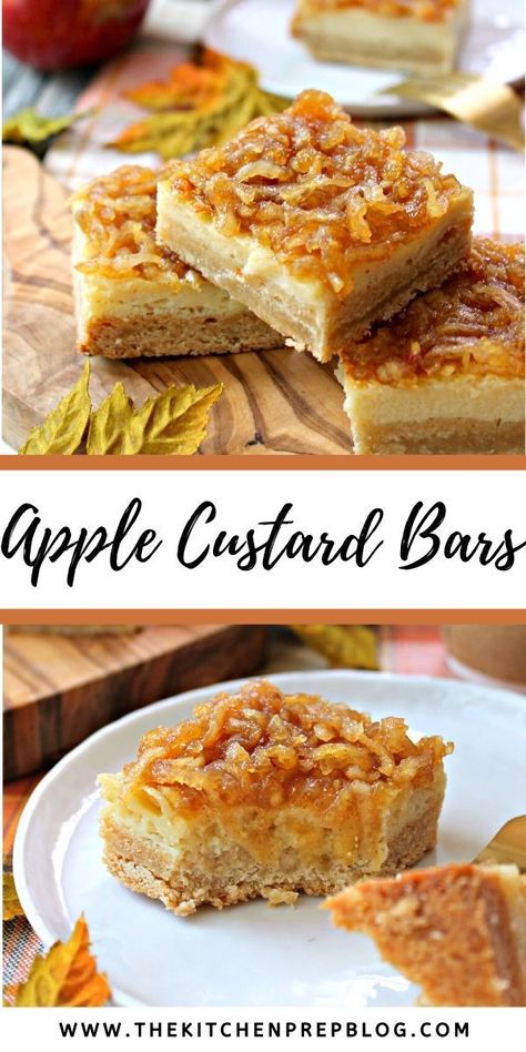 Apple Custard Bars! The autumnal answer to lemon bars, these Apple Custard bars consist of sweet and creamy apple cider-infused custard atop a brown sugar shortcrust, then smothered in a spiced apple topping. Custard Bars, Apple Topping, Easy Custard, Apple Custard, Fall Eats, Apple Dishes, Spiced Apple Cider, Kitchen Prep, Best Pasta Recipes