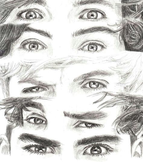 Sketches Of Eyes, One Direction Fan Art, One Direction Cartoons, One Direction Drawings, One Direction Art, Harry Styles Drawing, Gambar One Direction, One Direction Facts, One Direction Wallpaper