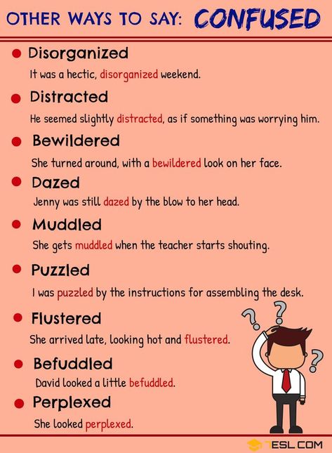 CONFUSED Synonym: 10 Synonyms for Confused in English - 7 E S L Words For Confused, Confused Synonym, Synonyms For Confused, Sms Language, Other Ways To Say, Essay Writing Skills, Conversational English, English Vocab, Good Vocabulary Words