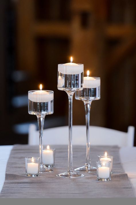 Floating Votive Candles, Votive Candle Holders Diy, Glass Candle Holders Wedding, Tall Glass Candle Holders, Stemmed Candle Holders, Floating Candle Holders, White Candle Holders, Floating Candle Centerpieces, Glass Tealight Candle Holders