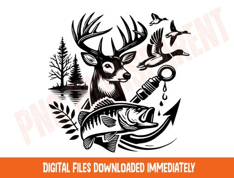 Fishing Silhouette Designs, Fishing Drawing, Duck Hunting Svg, Hunting And Fishing Svg, Hunting And Fishing Sublimation, Fishing Svg Bass, Svg Fishing, Adventure Svg, Tree Scene