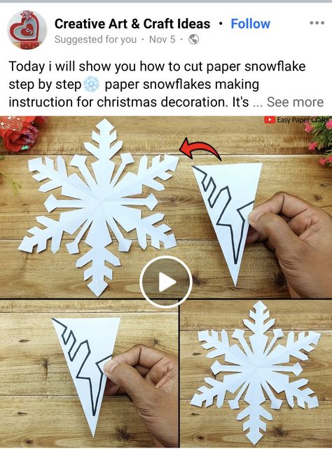 Hanging For Christmas Decoration, How To Make Snowflakes Out Of Paper Easy, Diy Snowflakes Decorations, Snowflake Step By Step, Diy Paper Snowflakes Pattern, Snowflake Dance, Paper Snowflake Designs, Paper Snowflake Template, Art Craft Ideas