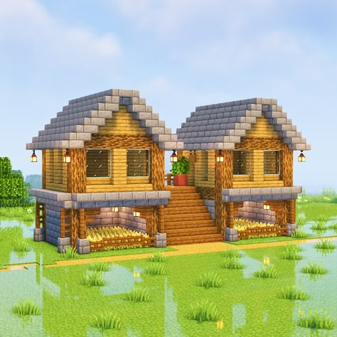 2 Player House Minecraft, Two Person Minecraft House, Minecraft Double House, Minecraft Duo House Ideas, Duo Minecraft Houses, Duo House Minecraft, Minecraft Duo House, 2 Player Minecraft House, Mc Houses