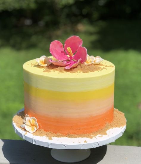 Tropical 1st Birthday Cake, Hawaiian First Birthday Cake, Summer Cake Birthday, Aloha Party Cake, Summer Cake Ideas Birthday, Luau Cake Ideas For Adults, Beach Birthday Party Cake, Luau Smash Cake, Summer Bday Cake