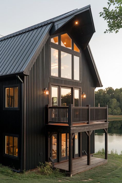 14 Black Barndominium Exterior Ideas for a Bold and Stylish Look - My Decor Inspo Black Board And Batten House, Dark Barndominium Exterior, Black Pole Barn House, Black Pole Barns, Black Barndominium Exterior, Barndominium Exterior Ideas, Black Barn House, Blue And Cream Bedroom, Barndominium Exterior