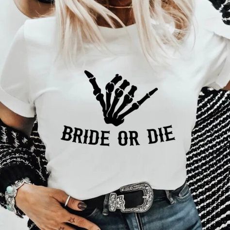 Bride or Die Rockstar Skeleton Bachelorette Party T-Shirt Bride Or Die, Biker Wedding, Disco Bachelorette, Spooky Skeleton, Bachelorette Outfits, Bachelorette Party Themes, Bach Party, Bachelorette Shirts, Bachelorette Weekend