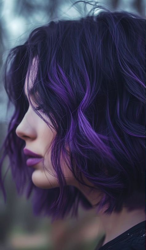 Purple Hair Tones, Short Purple Ombre Hair, Purple Bob Hairstyles, Purple Hair Face Claim, Short Brown And Purple Hair, Short Hair Purple, Violet Short Hair, Purple Hair Bob, Purple Short Hair