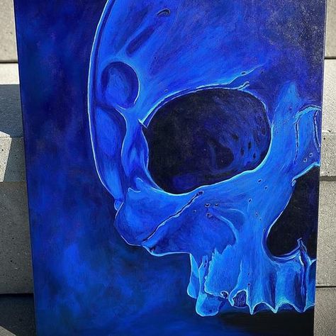 Cool Blue Skull Painting | Etsy Blue Skull, Colorful Skull Painting, Skull Painting Black And White, Butterfly Acrylic Painting, Neon Skull Painting, Trippy Skull Painting, Reflection Painting, Blue Skulls, Original Canvas Painting