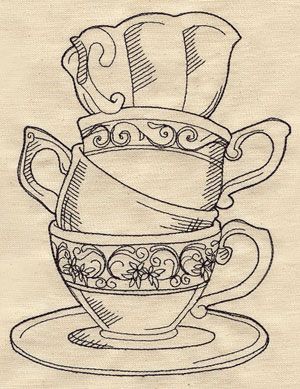 Teacup Stack Tea Cup Design, Urban Threads, 자수 디자인, Cups And Saucers, Vintage Embroidery, Embroidery Inspiration, Crazy Quilts, A Drawing, Embroidery Pattern