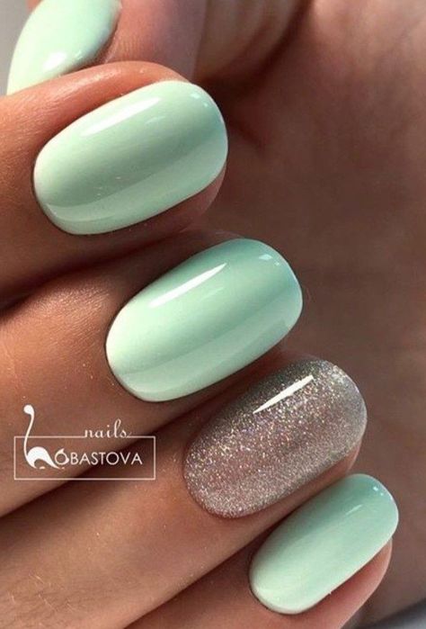 Sea Foam Nails, Mint Green Nails, Mint Nails, Beachy Nails, Simple Gel Nails, Cute Gel Nails, Nail Jewelry, Short Acrylic Nails Designs, Nail Designs Glitter