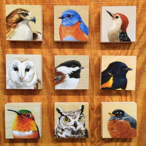 Painting On 2x4 Wood, Mini Wood Paintings, Bird Paintings On Canvas, Paintings Landscape, Bird Watercolor Paintings, Bird Paintings, Painting Floral, Painting Flower, Paintings On Canvas