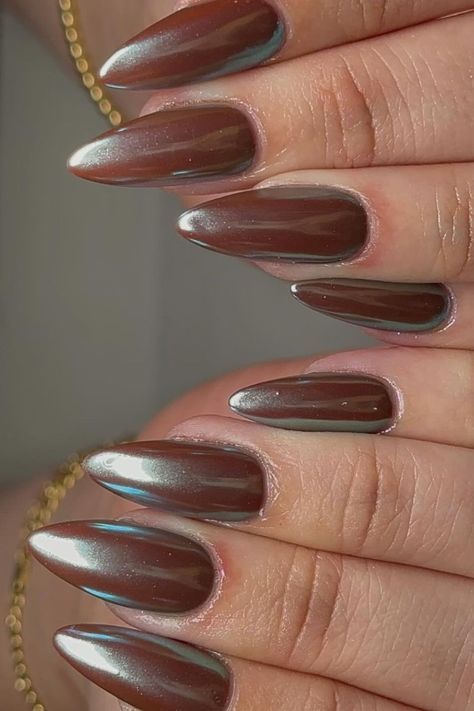 Brown Chrome Nails, Chocolate Brown Nails, Modern Manicure, Glazed Nails, Brown Chrome, Nails For Fall, Oval Shaped Nails, Chrome Nails Designs, Manicure Inspiration