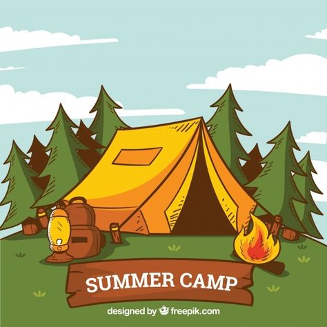 Hand drawn summer camp background with t... | Free Vector #Freepik #freevector #background #hand #summer #nature Summer Camp Background, Camp Background, Camping Drawing, Drawing Summer, Forest Cartoon, Tenda Camping, Murals For Kids, Kids Background, Desenho Tattoo