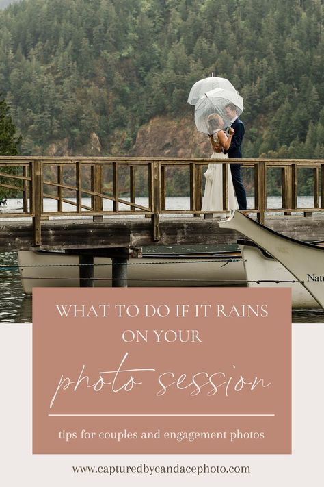 Get these tips from a Seattle photographer to know what to do if it rains on your photo session -- engagement photos, wedding photos, or other photoshoots. Captured by Candace knows how to work with taking photos on rainy days. Consider booking at CapturedByCandacePhoto.com ! Rainy Day Wedding Photos, Engagement Photos Rain, Rain Engagement Photos, Engagement Photos In The Rain, Rain Engagement Pictures, Rainy Day Photoshoot, Photos In The Rain, Rain Photoshoot, Rainy Photoshoot