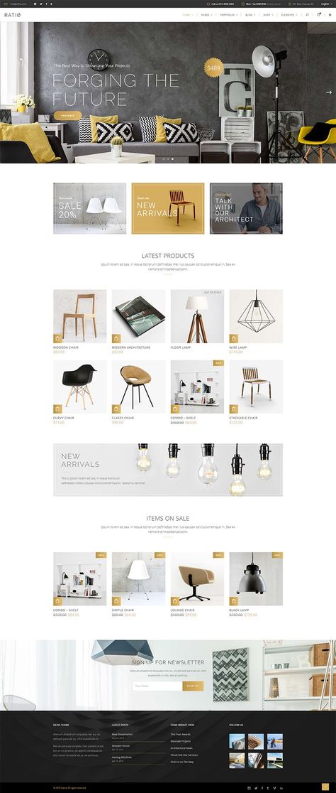 Fully compatible with the WooCommerce plugin and with a vast collection of beautiful shop layouts, Ratio WordPress theme will help you sell your items easily! #wordpress #webdesign #website #woocommerce #ecommerce #layout #furniture #interiordesign #homedecor #homedecoration Architect Portfolio, Blog Layout Design, Furniture Website, Building Remodeling, Creative Web Design, Ecommerce Website Design, Shop Layout, Website Layout, Retail Furniture