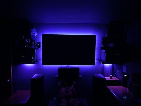 Blue Led Lights Behind Tv, Dark Aesthetic Bedroom Ideas Led Lights, Tv With Led Lights Behind, Led Behind Tv, Led Lights Behind Tv, Lights Behind Tv, Meeting Room Booking System, Led Lights For Bedroom, Philips Hue Lights