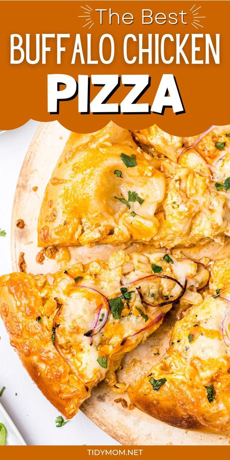 buffalo chicken pizza using rotisserie chicken Buffalo Chicken Pizza Recipe, Buffalo Pizza, Chicken Pizza Recipe, Asian Steak Bites, Creamy Pasta Bake, Chicken Pizza Recipes, Buffalo Chicken Pizza, Homemade Buffalo Sauce, Buffalo Chicken Wings