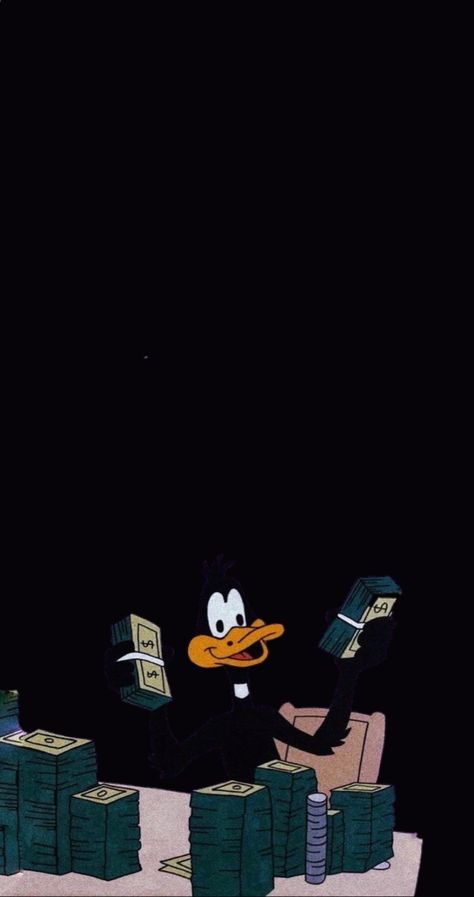 Duck With Money Cartoon Wallpaper, Cartoon Graphic Wallpaper, Daffy Duck Money Wallpaper, Rich Wallpaper Iphone Aesthetic, Looney Toons Aesthetic Wallpaper, Daffy Duck Wallpaper Iphone, Investing Wallpaper, Daffy Duck Aesthetic, Duffy Duck Wallpaper