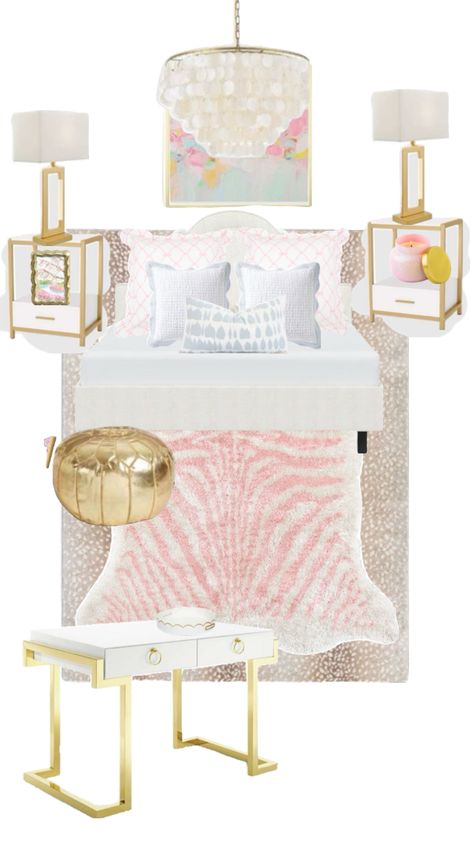 Dream Bedrooms For Teens, Pink Gold And White Bedroom, Gold Teen Bedroom, Pink And White Room, Girly Aesthetic Room, Florida Bedroom, Bedroom Finds, Bedroom Revamp, Room Wishlist