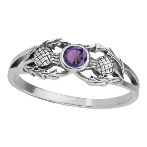 SCOTTISH THISTLE SILVER RING Thistle Ring, National Emblem, Scottish Jewellery, Colour Stone, Layered Necklaces Silver, Scottish Thistle, Amethyst Color, Celtic Jewelry, Black Jewelry