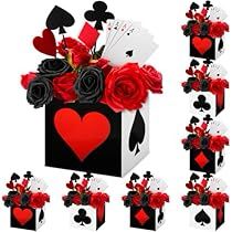 Poker Party Decorations, Casino Centerpieces, Casino Party Favors, Casino Themed Centerpieces, Night Centerpieces, Wrapping Paper Backdrop, Game Night Decorations, Gift Box For Birthday, Casino Themed Party