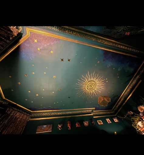 Painted Ceiling Ideas Bedroom, Night Sky Ceiling, Magical Night Sky, Ballroom Design, Starry Ceiling, Star Bedroom, Sky Ceiling, Ceiling Painting, Blue Ceilings