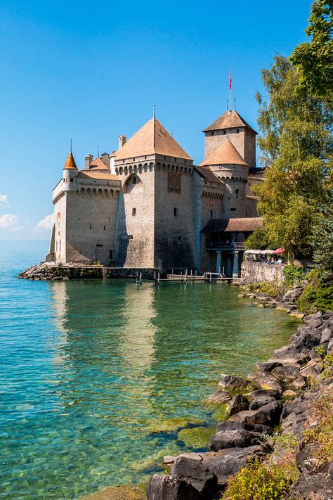 A Castle In Switzerland: Visiting Chateau de Chillon at Lake Geneva Chillon Castle, Chillon Castle Switzerland, Medieval Switzerland, Zurich Old Town, Switzerland Travel Lucerne, Oberhofen Castle Switzerland, Chateau Chenonceau, Switzerland Cities, Lake Geneva