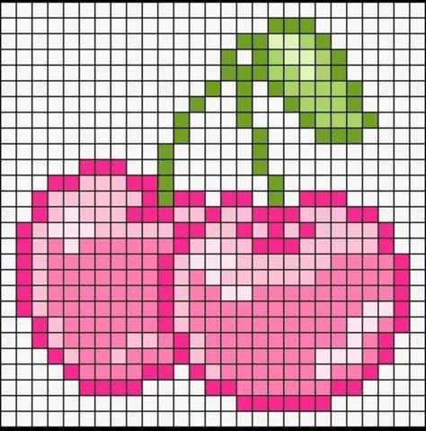 Cherry Perler Bead Pattern, Preppy Pixel Art, Big Perler Bead Patterns, Cute Pixel Art, Preppy Birthday, Pixel Art Templates, Art Templates, Perler Bead Art, Crochet Inspo