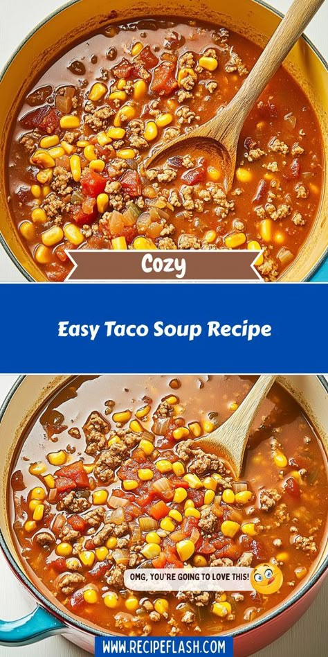 Satisfy your cravings with this Easy Taco Soup Recipe! Bursting with bold flavors and nutritious ingredients, it’s a delightful blend of beans, corn, and spices. This quick soup is ideal for busy weeknights or cozy gatherings. Serve it with tortilla chips for a fun twist on traditional soup! Cheap Taco Soup, The Best Taco Soup Recipe, Homemade Taco Soup, Original Taco Soup Recipe, Taco Soup Recipe Easy Stove Top, Taco Soup Recipe On Stove, Easy Soup For A Crowd, Taco Rice Soup, Taco Soup Stove Top