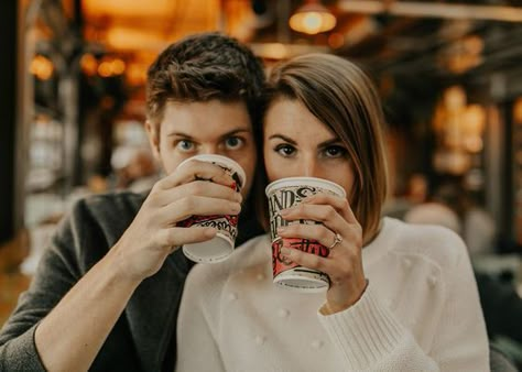 Starbucks Engagement Pictures, Couple Poses Coffee Shop, Photoshoot Ideas In Cafes, Cute Couple Photos In Cafe, Couple Photoshoot In Cafe, Coffee Shop Prewedding, Coffee Engagement Shoot, Coffee Shop Wedding Photos, Coffeeshop Photoshoot Couple