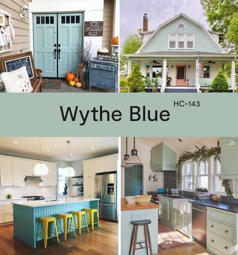 Williamsburg Wythe Blue Benjamin Moore, Stratton Blue Benjamin Moore, Paladian Blue, Blue Farmhouse Exterior, Wyeth Blue, Benjamin Moore Paint Colors Blue, Farmhouse Paint Color, Benjamin Moore Wythe Blue, Blue Benjamin Moore