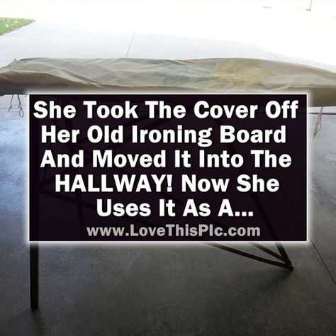 She Removed The Cover From Her Old Ironing Board And Moved It In The HALLWAY! Now It's Used As... diy craft crafts craft ideas home decor easy crafts diy ideas diy crafts how to home crafts tutorials viral Old Wooden Ironing Boards, Repurpose Ironing Board, Metal Ironing Board Ideas Repurposed, Antique Ironing Board Ideas, Wooden Ironing Board Ideas Repurposed, Old Ironing Board Ideas Repurposed, Wood Ironing Board Ideas, Vintage Ironing Board Ideas, Ironing Board Ideas