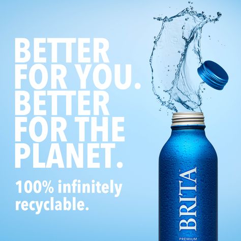 It's time to end the wasteful habit of single-use plastic water bottles to protect our oceans and marine life. Unlike other aluminum water bottle brands, Brita Water is made of 100% recyclable aluminum, even down to the cap. #DrinkLikeYouCare @BritaUSA Water Ads Creative, Water Bottle Ads, Water Bottle Branding, Water Bottle Design Ideas, Water Advertising, Bottle Ads, Water Ads, Ocean Bottle, Water Bottle Brands