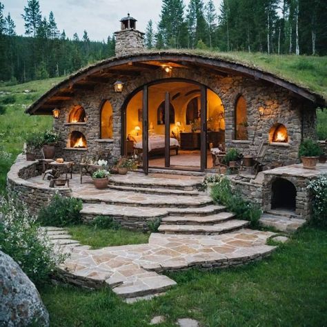 Hobbit House Interior, Unique Houses Exterior, Unique Cottages, Hobby House, Interior Design Your Home, Underground Homes, Cottage Living Rooms, Hobbit House, Simple Furniture