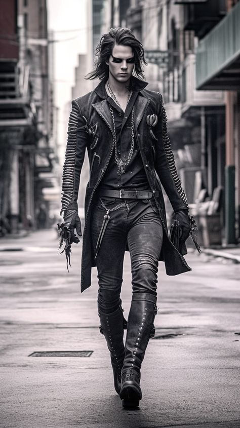 Goth man created with AI by Amanda Church Men's Gothic Clothing, Witch Costumes For Men, Fancy Goth Outfits Men, Men Gothic Outfit, Afro Goth Male, Witch Fashion Men, Heavy Metal Fashion Mens, Goth Punk Outfits Men, Mens Gothic Clothing