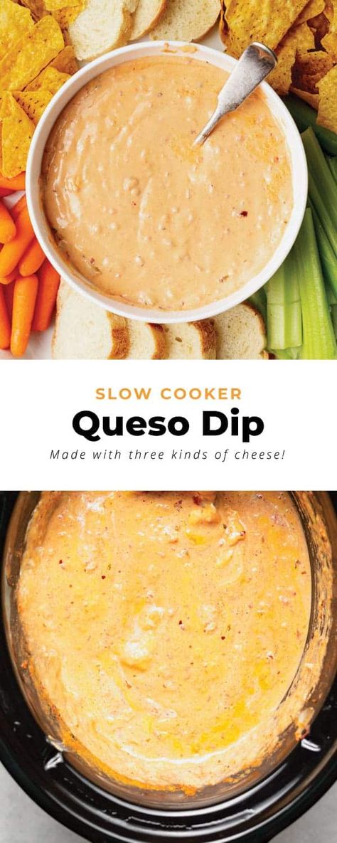 This Slow Cooker Queso Dip is the ultimate cheesy appetizer! It's super creamy (never clumpy!), and made with easy to find ingredients. Enjoy! Slow Cooker Queso Dip, Queso Dip Velveeta, Queso Dip Crockpot, Slow Cooker Queso, Crock Pot Queso, Spicy Queso, Cheesy Appetizer, Queso Dip Recipes, Crock Pot Dips